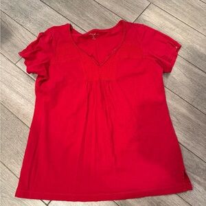 Eddie Bauer Bright Red V-Neck Short Sleeve Tee